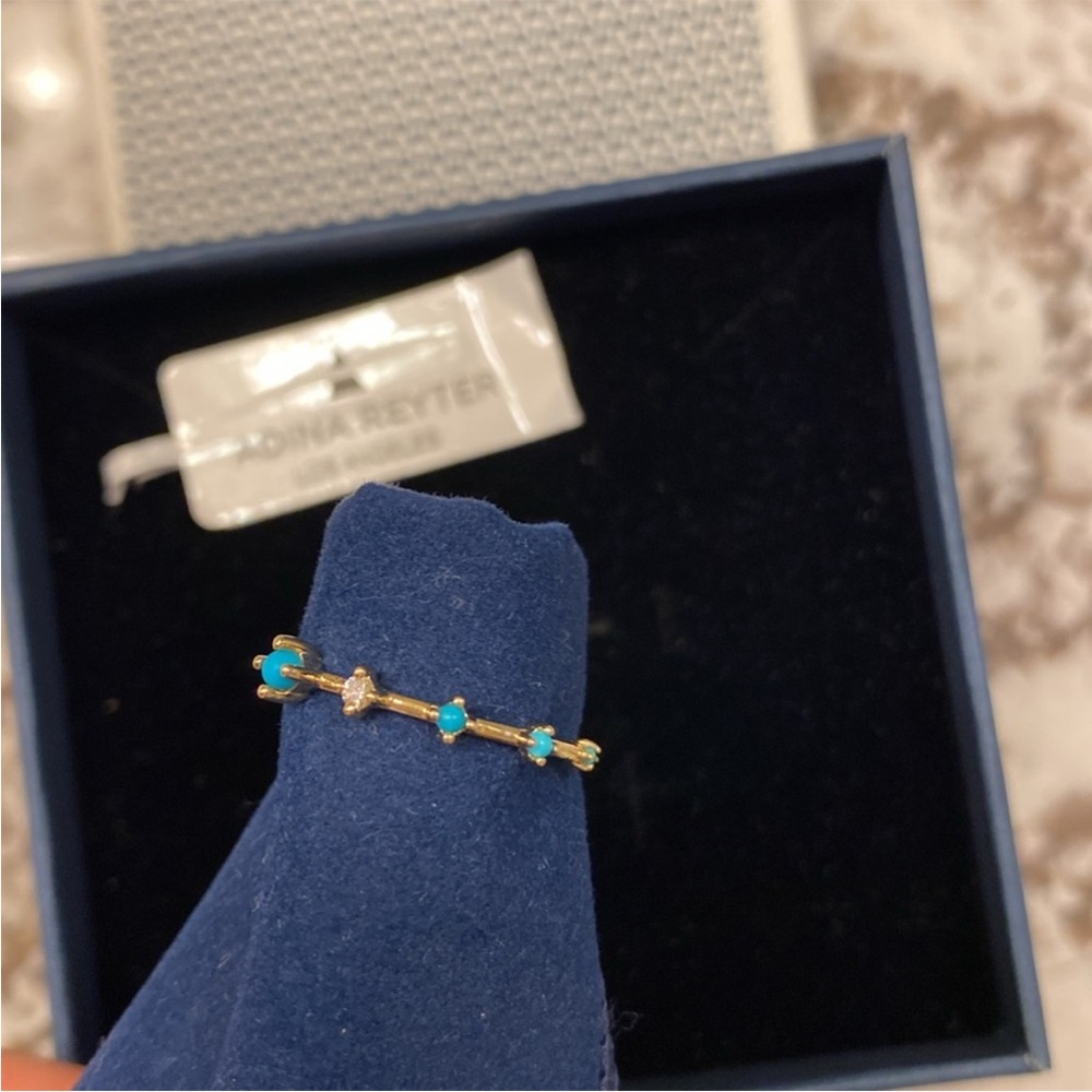 Adina Reyter - 5 Turquoise+Diamond Stacking Ring in 14K Yellow Gold